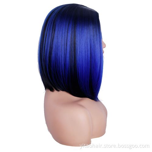 Wholesale Cheap Anime Party Ombre Black to Blue Bob Short Straight Synthetic Cosplay Wig